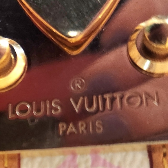 VTG LOUIS VUITTON White Monogram Multicolor 2004 Wide Gold Chunky Latch Bracelet - Picture 16 of 16